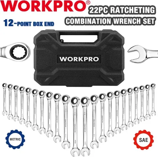 WORKPRO 22-Piece Ratcheting Combination Wrench Set 72 Teeth CR-V Metric & SAE