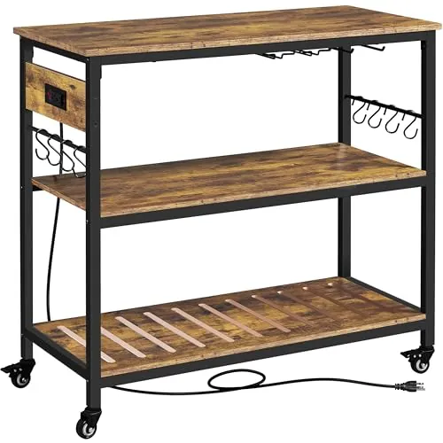 Yaheetech 40" Rolling Kitchen Island Cart w/ Power Outlets & Storage