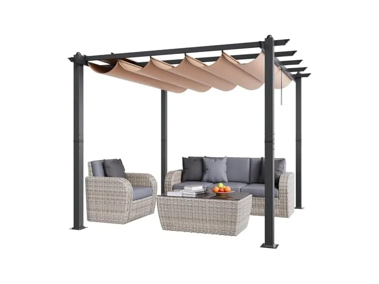 VEVOR 10'x10' Outdoor Retractable Pergola with Canopy (Beige)