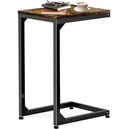 25" Artigarden C-Shaped End Table w/ Metal Frame (Bright Black)