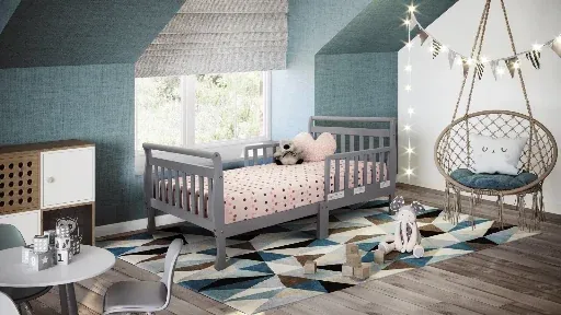 AFG Baby Furniture Anna Classic Sleigh Toddler Bed, Gray Pine Wood, 26 in Height