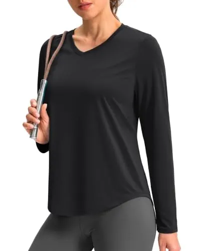 Women's V-Neck Dry Fit Long Sleeve Workout Shirt