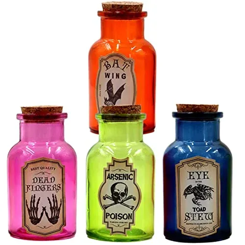 4-Pack Glass Halloween Apothecary Bottles