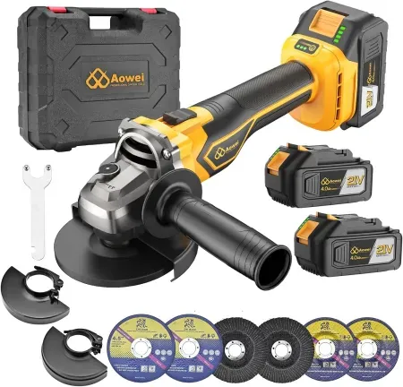 AOWEI 4-1/2" 21V Brushless Cordless Angle Grinder Kit w/ 2x 4.0Ah Batteries & Charger