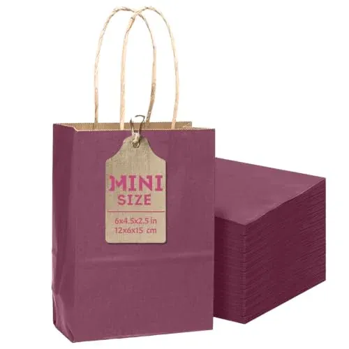 Qiqee 24-Count 6"x4.5"x2.5" Mini Kraft Paper Gift Bags w/ Handles (Purple)