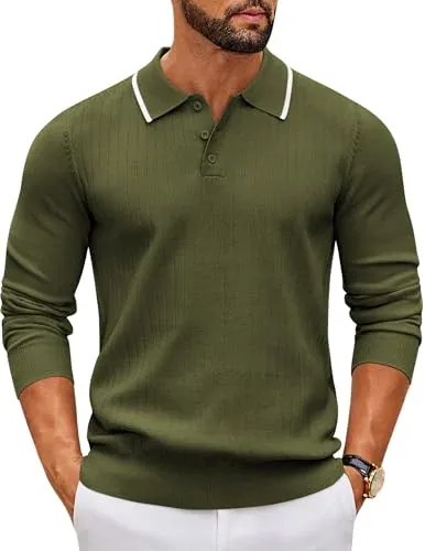 COOFANDY Men's Knit Polo Sweater