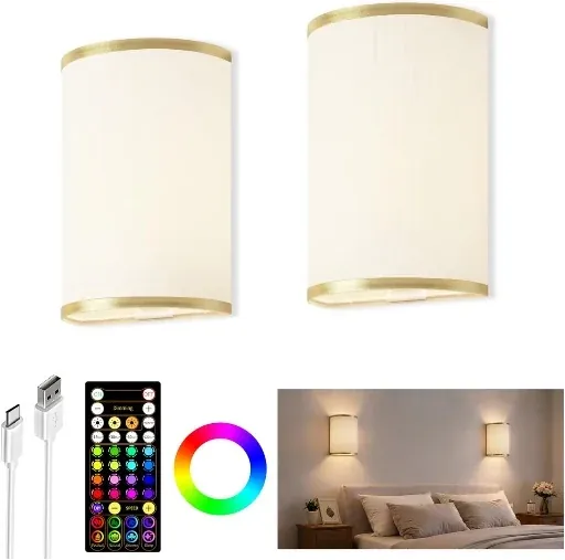 EZVALO Battery Operated Wall Sconce 2-Pack Wireless 80 RGB