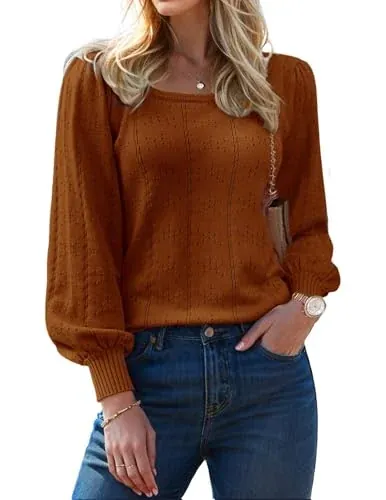 XINWEZZ Puff Long Sleeve Square Neck Pullover