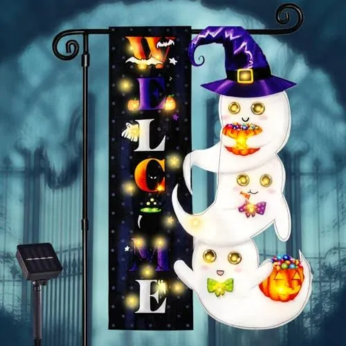 Halloween Lighted Garden Flag, Ghost Yard Decor, 12x18 In