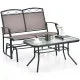 Costway Outdoor Metal Gliding Loveseat w/ Glass Coffee Table