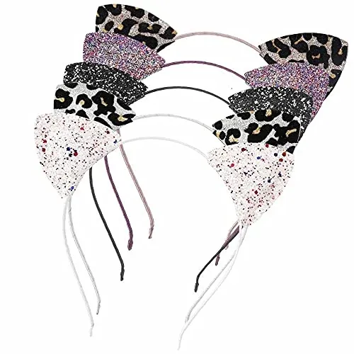 Halloween Cosplay Cat Ears Headband for Women, Multicolor Glitter