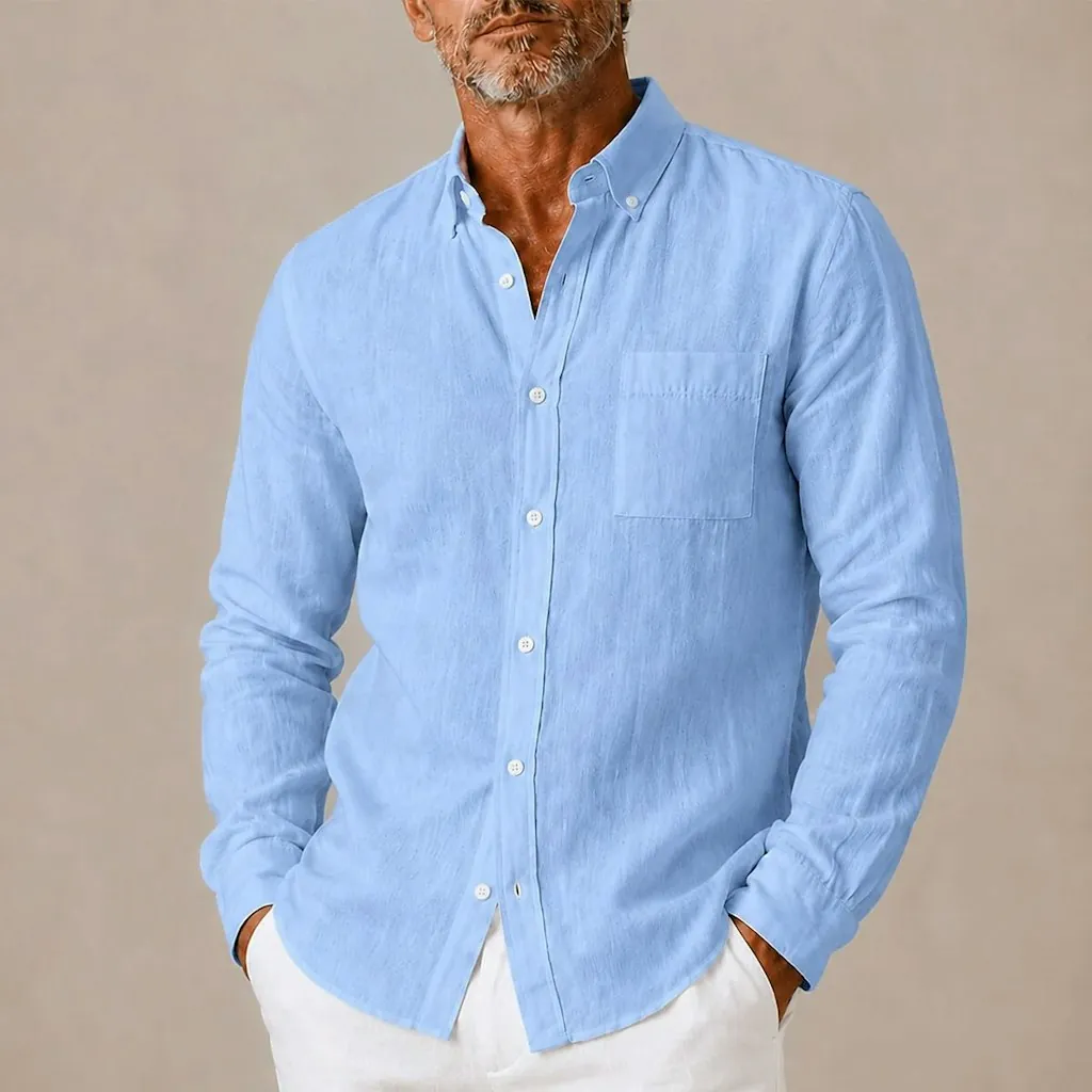 Men's Cotton Linen Button-Up Shirt for 2