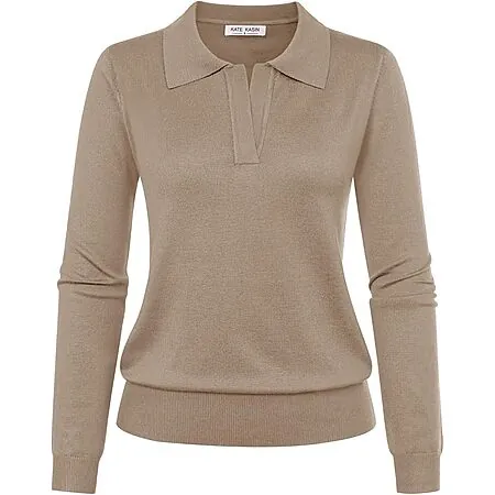 Kate Kasin Women's Long Sleeve Classic V Neck Polo Sweater