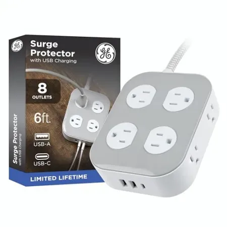 GE Surge Protector Power Strip w/ 8 Outlets, USB-A / USB-C Ports