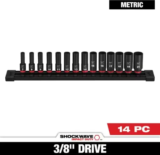 Milwaukee SHOCKWAVE 14-Piece 3/8" Drive Metric Deep Well 6-Point Impact Socket Set
