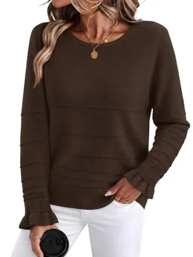 WIHOLL Lightweight Ruffle Sleeve Sweater