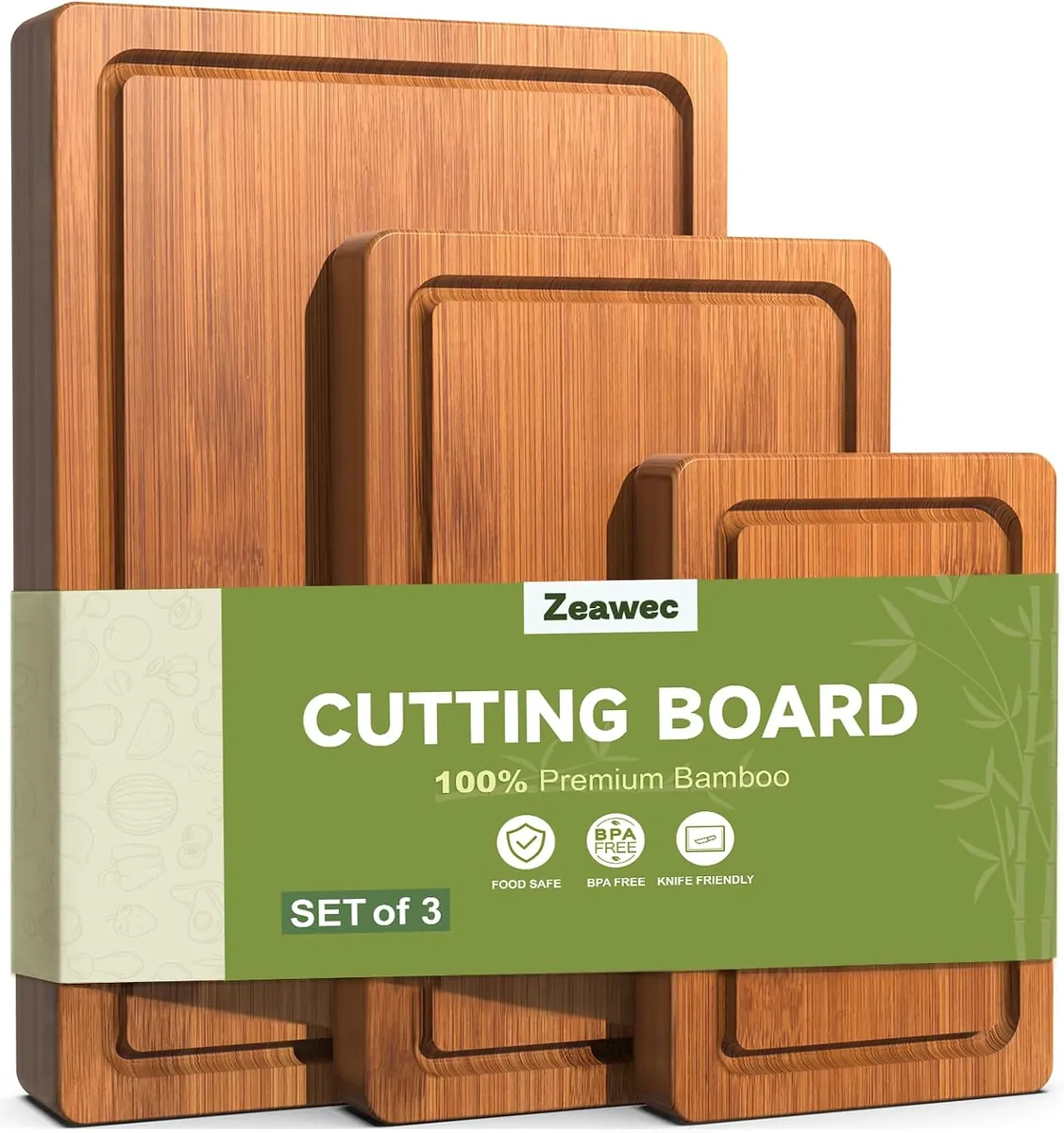 Zeawec Bamboo Cutting Board 3-Piece Set