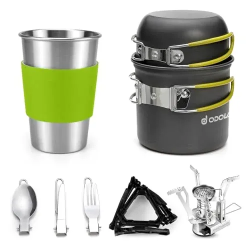 Odoland Camping Cookware Set w/Pots and Portable Stove