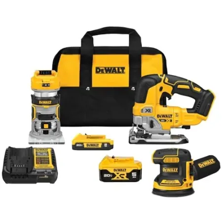 DEWALT 20V MAX Router / Sander / Jig Saw Combo Kit w/ Two Batteries, Charger
