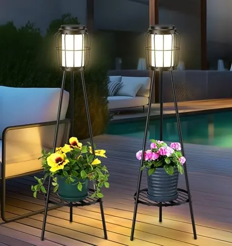 Visflair Solar Floor Lamp with Plant Stand 2-Pack