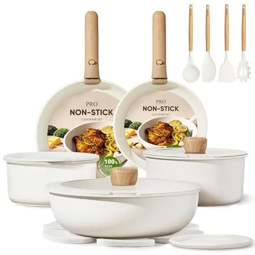 CAROTE 19-Piece Pots and Pans Set Non Stick with Detachable Handle