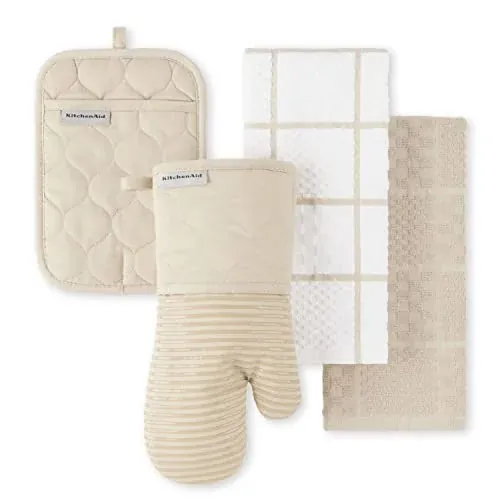 4-Pack KitchenAid Oven Mitt, Pot Holder & Towels Set (Milkshake Tan)