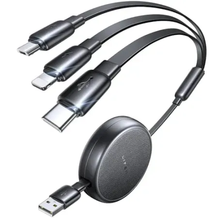 Lisen 3-in-1 USB-C / Lightning / microUSB Retractable Travel Charging Cable