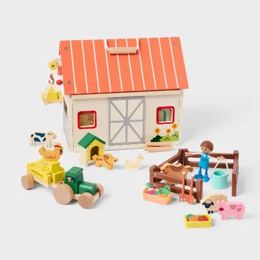 Gigglescape Wooden Fold-Up Barn Kids Toy Playset