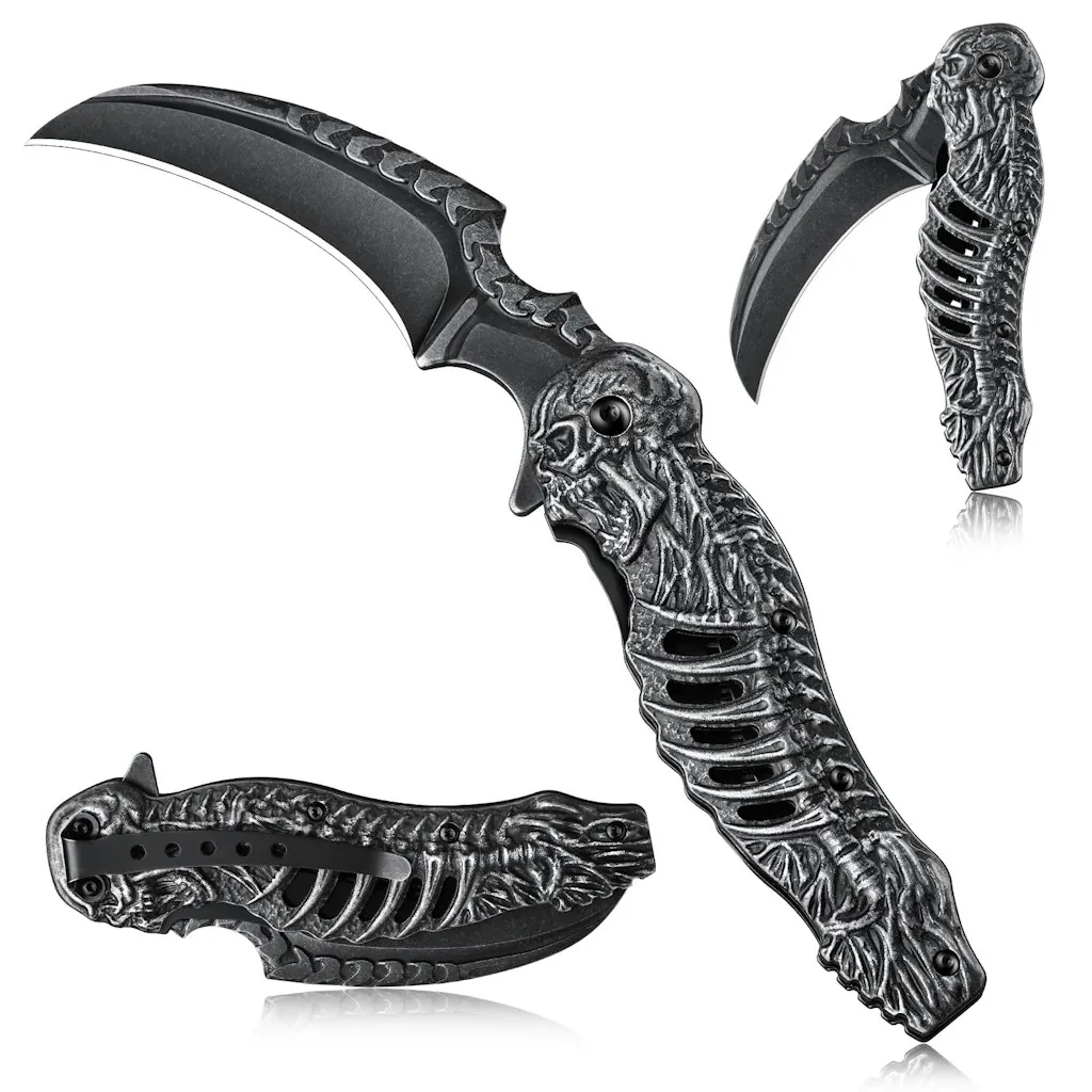 Purple Dragon Black Curved Blade Pocket Knife