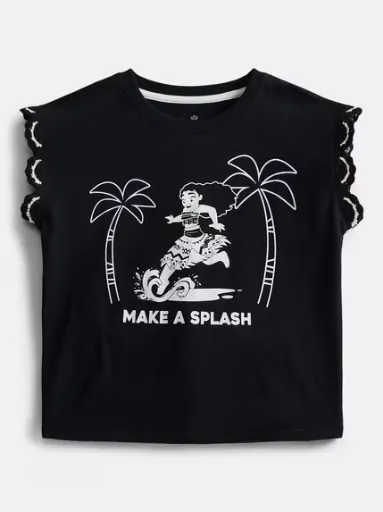 Disney Moana Girl’s Crochet Trim Crewneck Tee with Dolman Sleeves