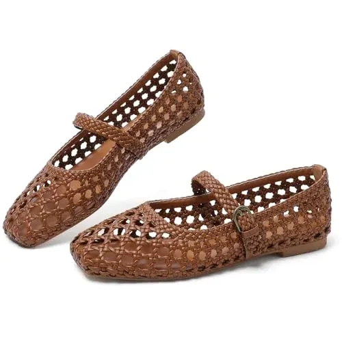 Mostrin Brown Woven Mary Jane Ballet Flats