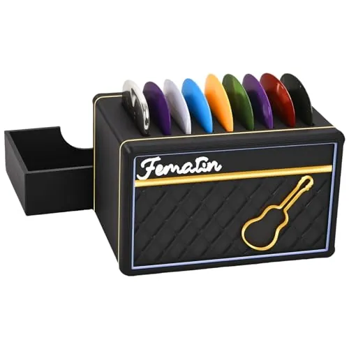 Guitar Pick Holder Box with 1 Metal Pick and 9 Celluloid Guitar Picks