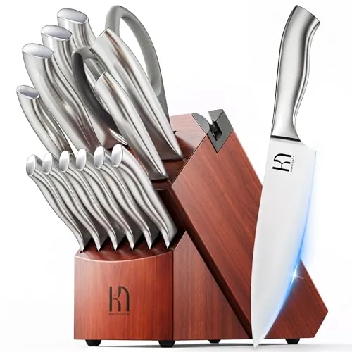 14-Pcs KnifeSaga Kitchen Knife Set w/ Block and Sharpener