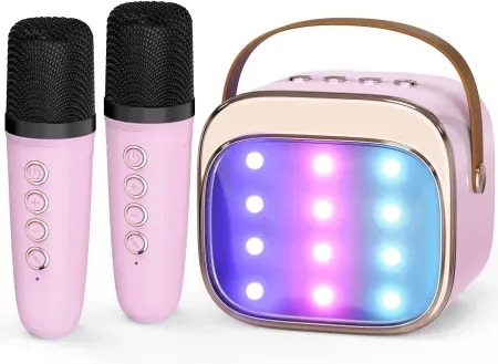 FLUESTON Mini Karaoke Machine w/ Speaker & 2 Microphones