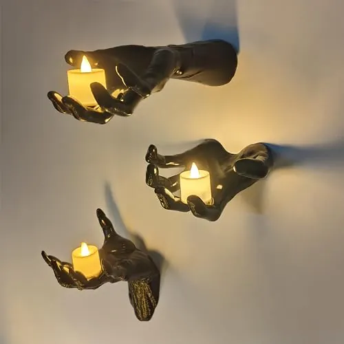 3-Piece Halloween Creepy Hands with Candles Decor Set
