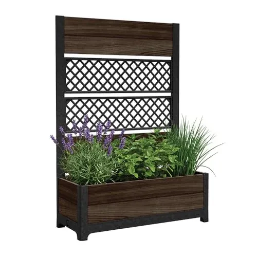 Keter Outdoor Planter Box with Privacy Screen and Trellis 26 Gallon