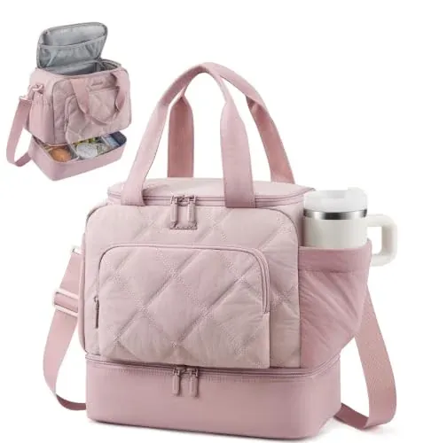 15L LOVEVOOK Double Deck Insulated Lunch Bag with Wide Opening (Pink)