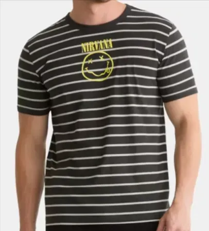 Nirvana Men's Smiley Striped Graphic Tee