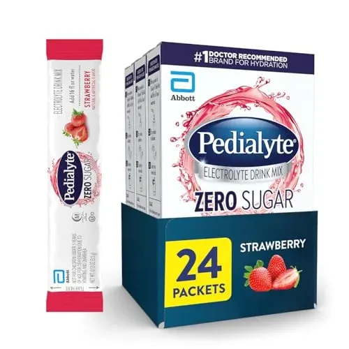 Pedialyte Electrolyte Drink Mix Zero Sugar Strawberry 24 Powder Packets