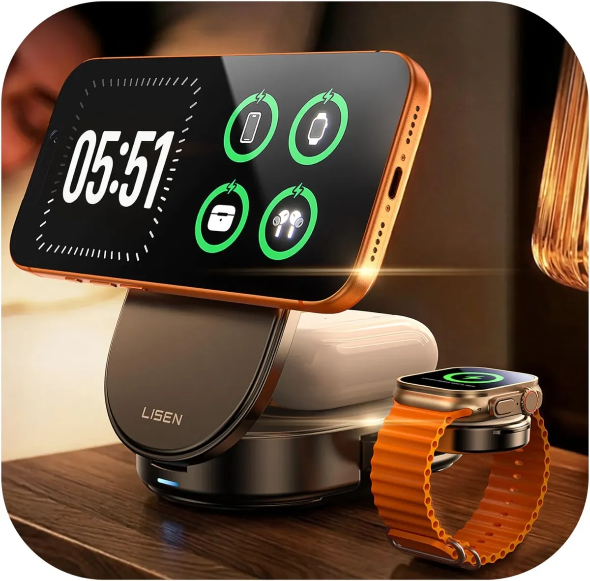 Lisen 3-in-1 Qi 2.2 25w Foldable Charging Station