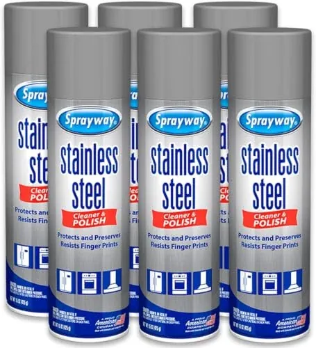Sprayway Stainless Steel Cleaner Aerosol Spray, 6-Pack 15-Oz