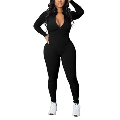 Women’s Zip Up Bodycon Jumpsuits - Many Colors