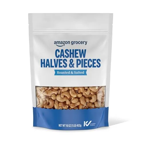 Amazon Grocery 16oz Happy Belly Salted Cashew Halves & Pieces
