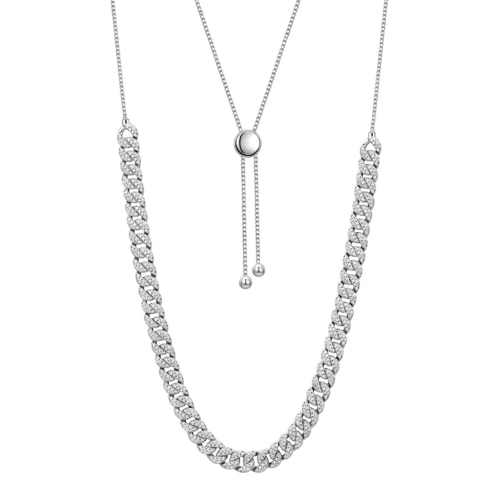VossAgin Moissanite Cross Pendant with Adjustable Cuban Link Chain
