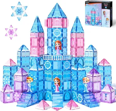 GobiDex 100-Piece Princess Castle Magnetic Tiles w/ 4 Dolls & Stairs