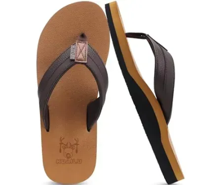 KuaiLu Men's Yoga Mat Faux Leather Flip Flop Sandals