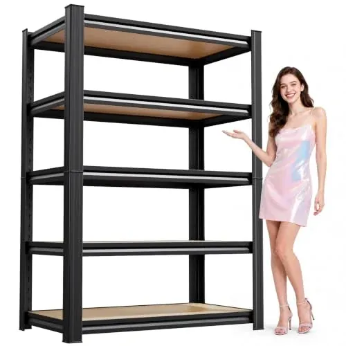 5-Tier Adjustable Metal Storage Shelving Unit w/ MDF Panels (71" x 28" x 12")