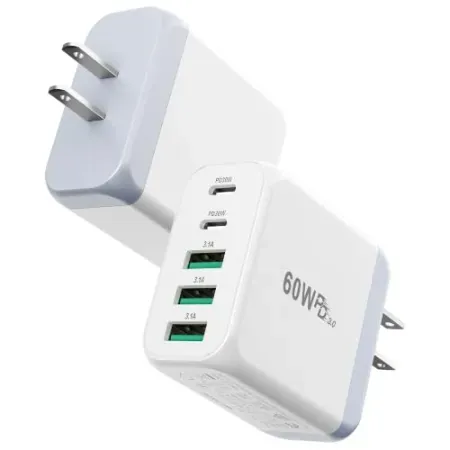 2-Pack EIZLXQ 60W 5-Port Type C Charger Fast Charging Block