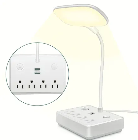 BOHASHIN LED Desk Lamp w/ 2 USB-A Charging Ports, 4 AC Outlets