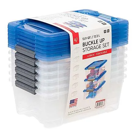 Costco Members: 6-Pk 12.9-Qrt Iris Buckle Up Stackable Storage Bin Set (Blue)